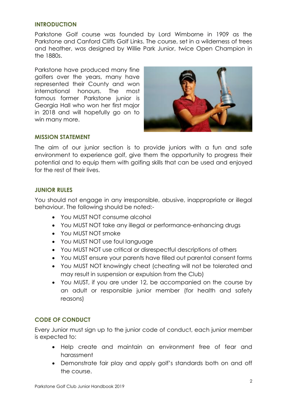 Junior Handbook Parkstone Golf Club