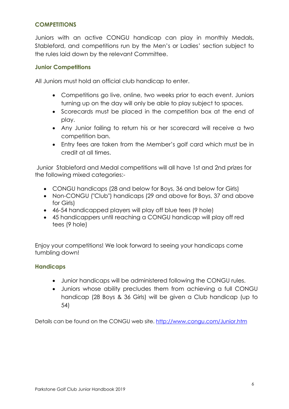 Junior Handbook Parkstone Golf Club
