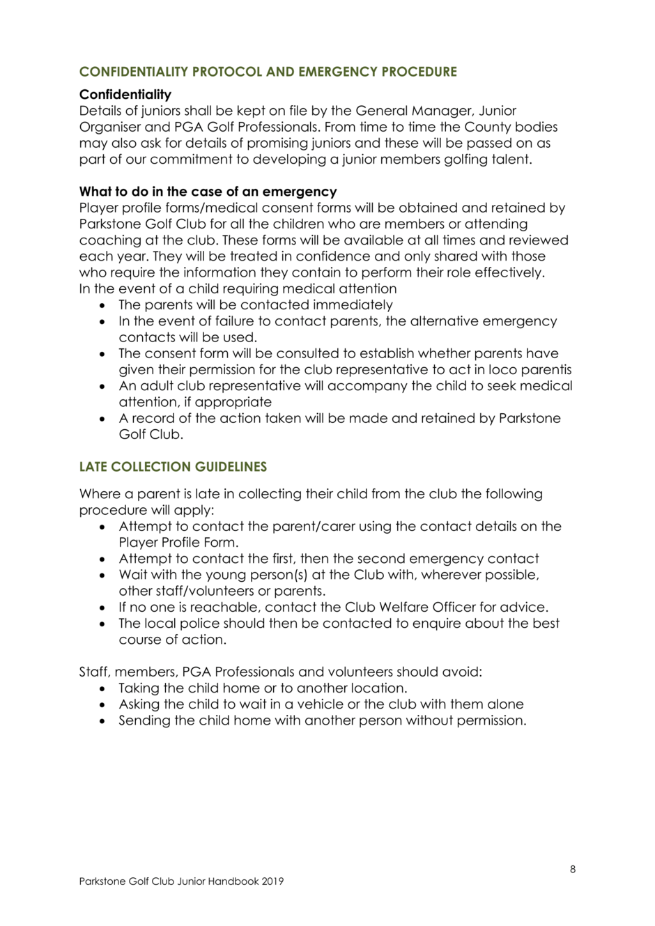 Junior Handbook Parkstone Golf Club